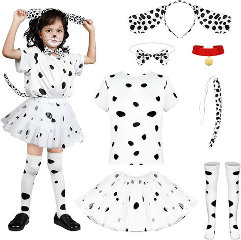 QZYL Halloween Dalmatian Costume, Spotted Puppy Cosplay Outfits, Shirt Tutu Set with Headband Tail Bowtie Socks for Party Dog Ears Headband, Dalmatian Costume, Fancy Dresses Party, Girl Shirt, Halloween Girl, Tutu Skirt, Cosplay Outfits, Halloween Cosplay, Cotton Velvet