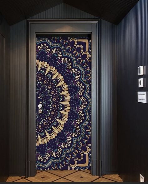 Mandala On Door, Cafe Murals, Door Painting Ideas Bedroom Aesthetic, Modern Doors, Contemporary Doors, Wallpaper Stores, Mandala Art Therapy, Patterns Wallpaper, Office Black