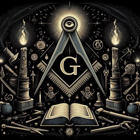 This illustration showcases key elements of Freemasonry, including the square and compass, the all-seeing eye, and an open book symbolizing knowledge. Surrounded by tools of the craft, it represents the journey of wisdom, light, and spiritual discovery in Freemasonry. Ich habe noch mehr interessante Fakten auf meinem Telegram-Kanal. Freemason Quotes, Freemasonry (masonry), Masonic Tattoos, Masonic Ritual, Masonic Symbol, Masonic Art, Mystic Illustration, Masonry Tools, Unsolved Mystery