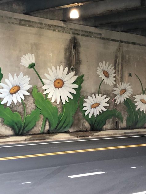 Outdoor Mural Ideas Flower, Flower Murals Outdoor, Summer Mural Ideas, Flower Mural Outdoor, Outdoor Murals Backyards, Fence Mural Ideas Backyards, Shed Murals Outdoor, Outdoor Wall Murals Backyards, Garden Mural Outdoor Wall Art