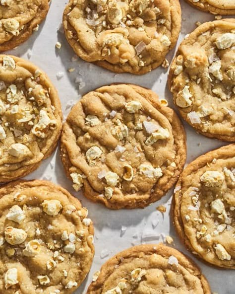 popcorn cookies on parchment Buttered Popcorn, Salty Cookies, Simple Baking, Baking Projects, Butter Popcorn, No Knead Bread, Baking Project, Sugar Cookies Recipe, Snow Day