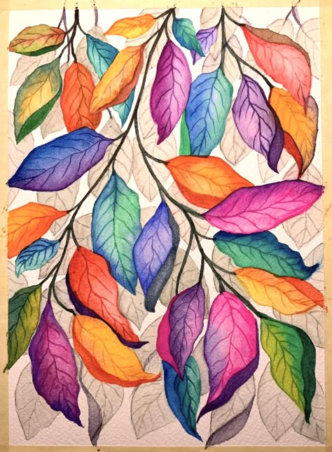 Colorful Leaves Painting, Colourful Leaves Painting, Holding Hands Aesthetic, Hands Aesthetic, Watercolor Flower Art, 수채화 그림, Watercolor Art Lessons, Painted Leaves, Flower Art Painting