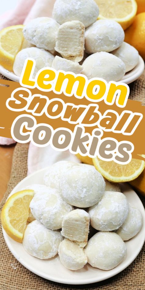 Gf Snowball Cookies, Lemon Snowflake Cookies, Winter Lemon Desserts, Snow Ball Cookies Recipes, Lemon Christmas Dessert, Ball Cookies Recipes, Snow Balls Cookies, Lemon Snowballs, Christmas Cookies Lemon