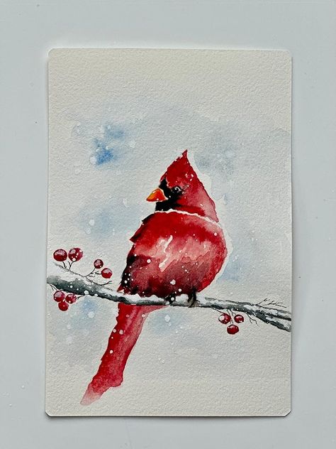 Grinch Watercolor, Christmas Watercolors, Cardinal Art, Watercolor Christmas Cards Diy, Ballerina Nursery, Cardinal Painting, Painted Christmas Cards, Watercolor Calendar, Watercolor Holiday