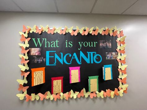 Encanto Door Decorations Classroom, Encanto School Theme, Encanto Bulletin Board Ideas, Encanto Classroom Door, Encanto Bulletin Board, Encanto Classroom Theme, Encanto Door Decoration, Encanto Classroom, Encanto Crafts