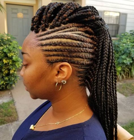 Black Braided Mohawk Mohawk Braid Styles, Braided Mohawk, Braided Mohawk Hairstyles, Tan Skin Blonde Hair, Mohawk Styles, Tree Braids, Styles Braids, Mohawk Braid, Mohawk Hairstyles