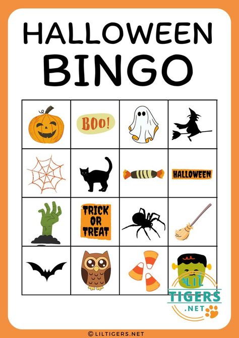 Free Printable Halloween Bingo for Kids Halloween Bingo For Kids, Preschool Halloween Games, Halloween Bingo Free, Bingo Printable Free, Halloween Bingo Printable, Game For Preschoolers, Halloween Bingo Game, Halloween Bingo Cards, Bingo Patterns