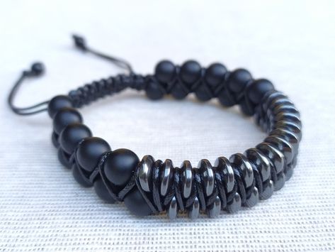 Handmade Bracelets For Men, Mens Bracelet Diy, Shamballa Bracelets, Handmade Stuff, Black Onyx Bracelet, Gift Bracelet, Hematite Bracelet, Men Bracelet, Healing Crystal Jewelry