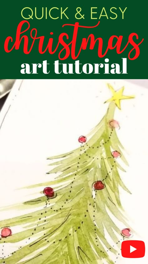 Easy Watercolor Trees For Beginners, Christmas Doodles Ideas Simple, How To Paint Christmas Trees Acrylic, Beginner Christmas Watercolor, Simple Watercolor Christmas Tree, Christmas Watercolor Paintings Easy Step By Step, How To Watercolor Christmas Cards, Watercolor Art For Beginners Simple Easy Step By Step, Diy Watercolor Christmas Card Ideas