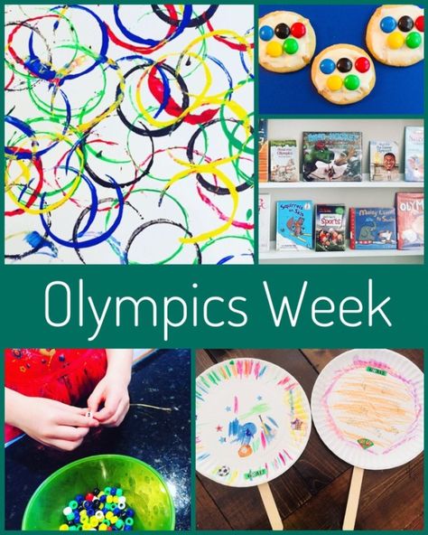 Fun and Simple Activities for Olympics Week like circle painting, balloon Tennis, bead bracelets and baking cookies. #olympics #preschool #kidscraft #kids #activities Preschool Olympics Theme, Olympic Lesson Plans Preschool, Olympic Crafts For Kids Art Projects, Preschool Olympics Activities, Summer Olympics Preschool, Olympics Preschool, Olympic Desserts, Balloon Tennis, Olympic Themed Activities