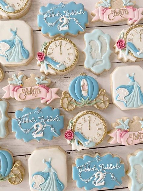 Cinderella Birthday Cookies, Cinderella Sugar Cookies, Cinderella Cookies Royal Icing, Cinderella Second Birthday, Bibbity Bobbity Two, Cinderella Cookies Decorated, Cinderella First Birthday, Cinderella Cookies, Cinderella 2nd Birthday Party