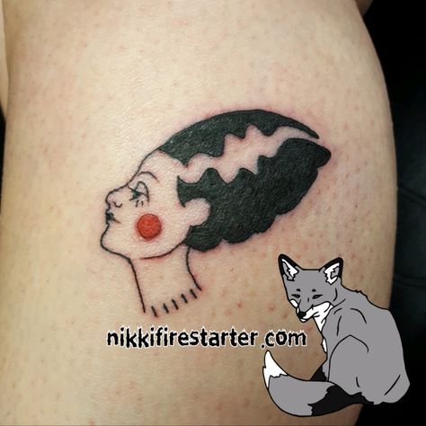 Bride Of Frankenstein Tattoo, Frankenstein Tattoo, The Bride Of Frankenstein, Tattoo Simple, Horror Tattoo, Calf Tattoo, Bride Of Frankenstein, Halloween Tattoos, Friday The 13th