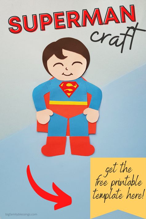 Superman Craft. If your kids enjoy making superhero crafts, this super easy Superman craft is a great choice for your next craft time. Wonder Woman Craft, Superman Crafts, Superhero Crafts For Kids, Superhero Template, Avengers Crafts, Superhero Week, Preschool Boards, Superhero Superman, Kindergarten Valentines