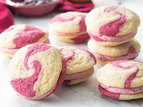 Pink Recipes, Sandwich Cookie, Raspberry Cookies, Freeze Dried Raspberries, Dried Raspberries, Lemon Raspberry, Lemon Cookies, Dough Balls, Raspberry Jam