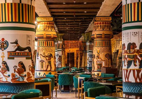 New Ancient Egyptian restaurant opens in Dubai’s Al Seef | Time Out Dubai Egyptian Restaurant, Egyptian Home Decor, Egypt Design, Ancient Egyptian Architecture, Interior Design History, Egyptian Design, Egyptian Inspired, Egyptian Food, Hotel Interior Design