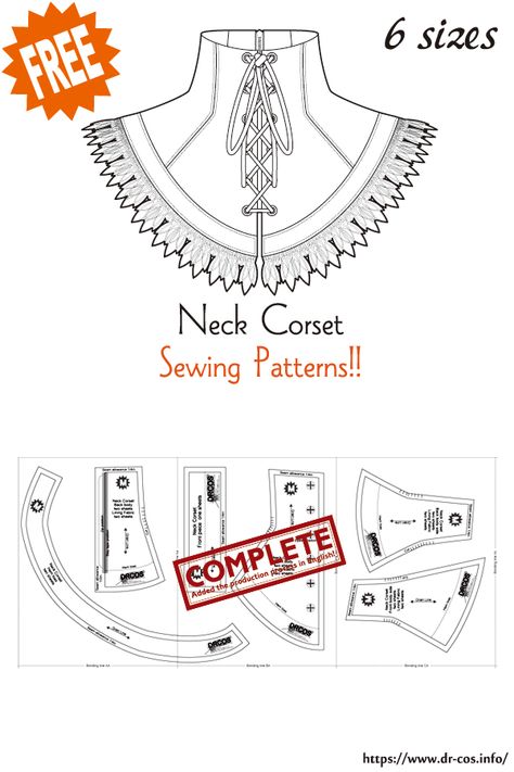 Gothic Clothing Sewing Patterns, Posture Collar Corsets, Neck Corset Pattern Free, Corset With Sleeves Pattern, Free Collar Sewing Patterns, Steampunk Patterns Sewing, Cowl Neck Sewing Pattern, Steampunk Sewing Patterns, Gothic Sewing Patterns Free