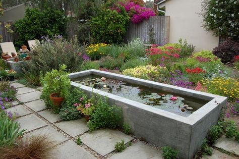 Pond Bathtub, Modern Pond, Small Fish Pond, Raised Pond, Koi Pond Design, Kolam Koi, Fish Pond Gardens, Patio Pond, Taman Air