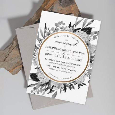 $2.8 | Modern Black and White Floral Vow Renewal - black and white, modern, elegant, dramatic, vow renewal, vows, wedding, anniversary, ceremony, sophisticated Vow Renewal Vows, Elegant Invitation Design, Renewal Vows, Popular Wedding Invitations, Vow Renewal Invitations, Simple Elegant Wedding Dress, Vows Wedding, Renewal Wedding, Black And White Wedding Invitations