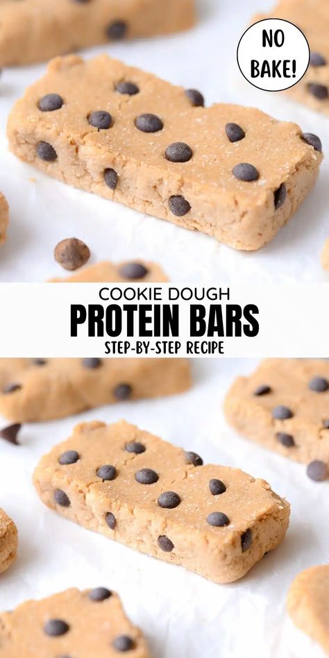 Cookie Dough Protein Bars - No Bake 5 Minute Recipe Low Calorie Protein Bars, Cookie Dough Protein Bars, Low Carb Protein Bars Recipe, Make Cookie Dough, Protein Bars Recipe, Bars At Home, No Bake Protein Bars, Veg Protein, 5 Minute Recipe