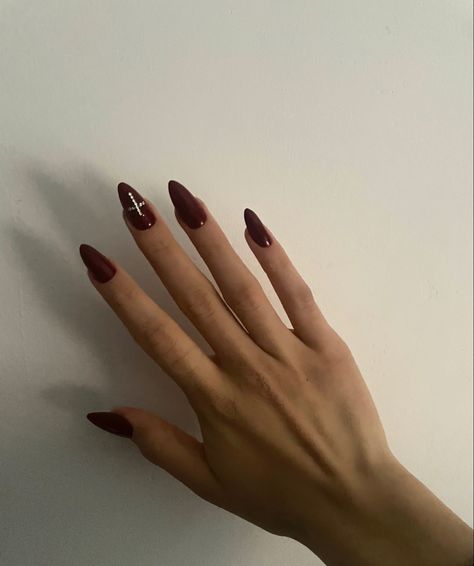 Red Nails With Cross Design, Dark Red Goth Nails, Dark Red Nails With Cross, Red Nails With Cross, Christmas Aesthetic Coquette, 3 Aesthetic, Deep Red Nails, Red And White Nails, Cross Nails