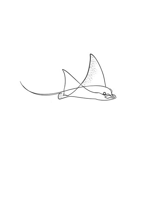 Stingray One Line Tattoo, Simplistic Ocean Tattoo, Line Art Stingray, Stingray Tattoo Minimalist, Beach Back Tattoo Women, Ocean Fineline Tattoo, Fine Line Sting Ray Tattoo, One Line Ocean Tattoo, Stingray Line Art