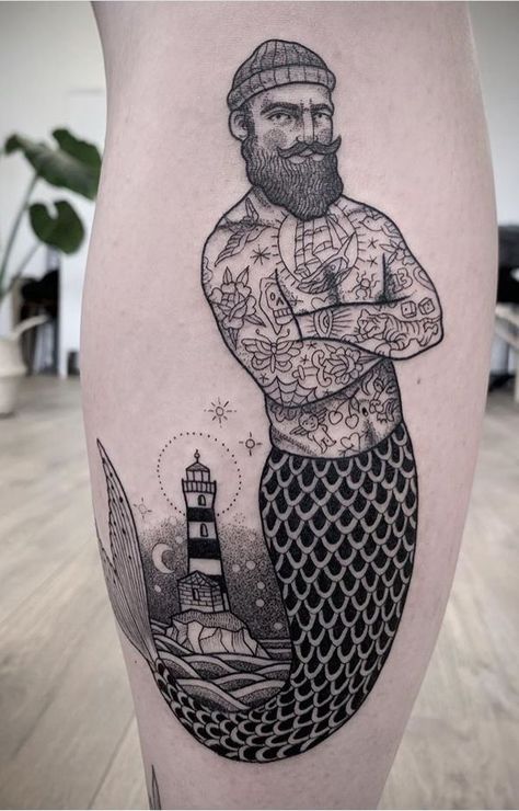 Susanne Konig mermaid tattoo- #König #Mermaid #Susanne #Tattoo Check more at https://howcandothis.com/manstyle/susanne-konig-mermaid-tattoo/ Merman Tattoo, Black People Tattoos, Male Pinup, Traditional Tattoo Old School, Skull Beard, Sleeve Ideas, Mermaid Tattoo, Mermaid Tattoos, Pin Up Tattoos