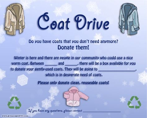 coat drive | Winter Coat Drive Flyer Coat Drive Ideas, Sock Donation Drive, Bottle Drive Fundraiser, Giving Tree Christmas Donations, Coat Drive Flyer, Coat Drive, Community Service Ideas, Community Service Projects, School Social Worker