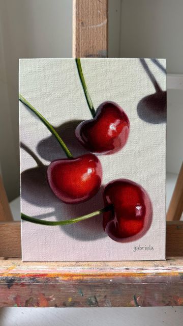 Cherry Still Life Photography, Cherry Painting Aesthetic, Food Painting Easy, Cherry Reference, Painting Ideas Fruit, Oil Painting Reference, Cherry Painting, Cherries Painting, Food Art Painting