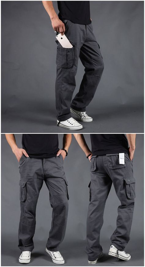 Buggy Pants Outfits, Straight Cargo Pants Outfit, Grey Cargo Pants Outfit Men, Grey Cargo Pants Outfit, Trousers Outfit Men, Cargo Pants Outfit Men, Male Pants, Mens Cargo Pants, Mens Outwear