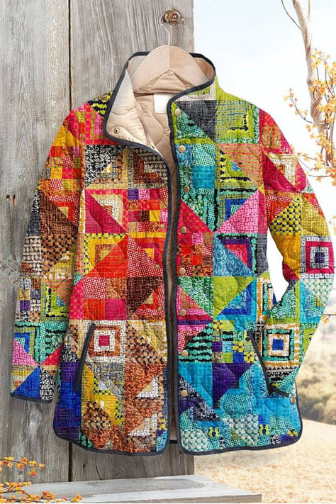 💥Give your loved ones the perfect gifts for them with our Best-Selling New Style products. 🎁Up To 49% OFF This Week Patchwork Jackets For Women, Sweatshirt Jackets Patterns, Quilted Jacket Pattern, Quilted Clothing, Quilt Coat, Quilted Clothes, Geometry Art, Patchwork Jacket, Quilt Jacket