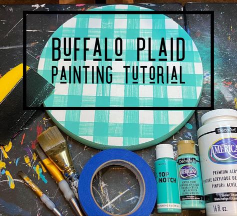 Diy Buffalo Check Paint, Buffalo Check Pumpkins Diy, How To Paint Buffalo Plaid Step By Step, Blue Buffalo Plaid Decor, How To Paint Buffalo Plaid On Wood, Painting Buffalo Plaid Diy, Painting Plaid Pattern How To, How To Paint Buffalo Plaid, How To Paint Plaid Pattern