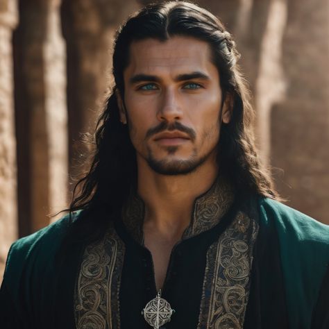 Long Hair Arabic Men, Tan Male Character Design, Norse Man, Elf Man, Character Inspiration Male, Fantasy Male, Fantasy Inspiration, Long Hair Styles Men, Medieval Fantasy