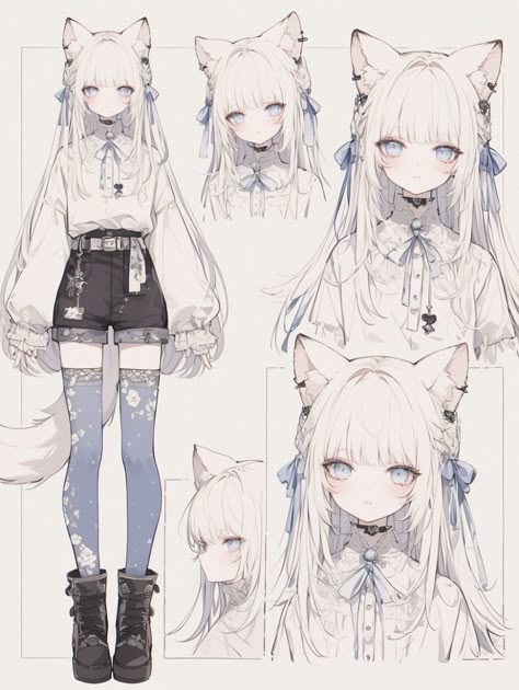 Cat Girl Character Design, Cat Girl Oc, Cat Girl Drawing, Cat Vtuber, Anime Character Design References, Kawaii Oc, Anime Cat Ears, Chibi Cat, Anime Ocs