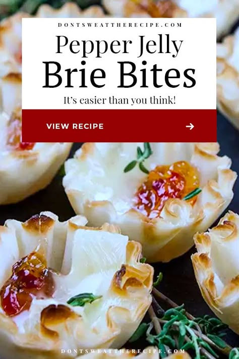 Brie Bites Recipes, Pepper Jelly Brie, Spicy Pepper Jelly, Phyllo Shells, Brie Recipes Appetizers, Brie Cheese Recipes, Baked Brie Recipes, Brie Appetizer, Spicy Appetizers