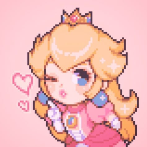 Peach Mario Fan Art, Peach Pfp Aesthetic, Princess Peach Wallpaper Aesthetic, Princess Peach Pixel Art, Princess Rosalina Icon, Mario Pfps, Princess Peach Aesthetic, Princess Peach Pfp, Nintendo Pfp