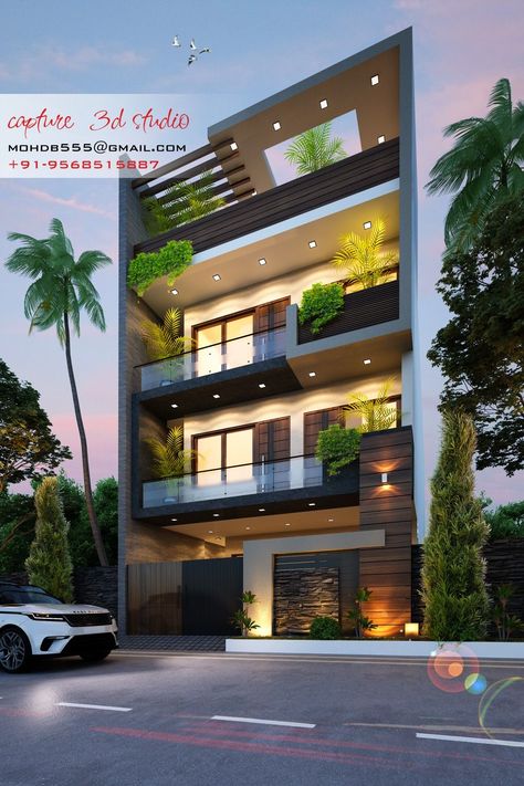 3D HOME BEAUTY FRONT ELEVATION IDEAS 30feet Front Elevation, Duplex Exterior, 3d Front Elevation, Home Front Elevation, Indian House Exterior Design, House Structure Design, Elevation Ideas, Building Front Designs, 3 Storey House Design