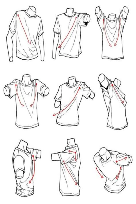 Oversized T Shirt Reference Drawing, Folds Reference Clothing, Tucked In Shirt Reference, Manga Clothes Drawing, Drawing Men Clothes, Torn Clothes Drawing Reference, T Shirt Drawing Reference, Shirt Wrinkles Reference, Oversized Shirt Drawing