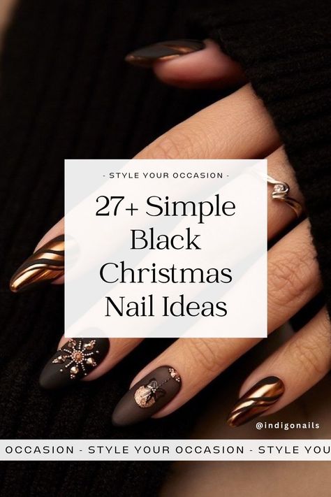 Are you looking for stunning black Christmas nail ideas for 2024? Check out my list of 27+ simple black Christmas nails that are minimal, chic, and perfect for the holiday season! Whether you’re looking for almond, square, short, acrylic, or gel Christmas nail designs, we have the perfect black nail inspiration for the holidays and Christmas. Christmas gel nails, simple Christmas nail ideas Almond Shape Black Tip Nails, New Year Nails Minimalist, New Year’s Eve Nails Black And Gold, Black January Nails, Short Black Nails Designs Simple, Nye Nails Gel, Black New Years Nail Designs, Black Winter Nail Ideas, New Years Black Nails