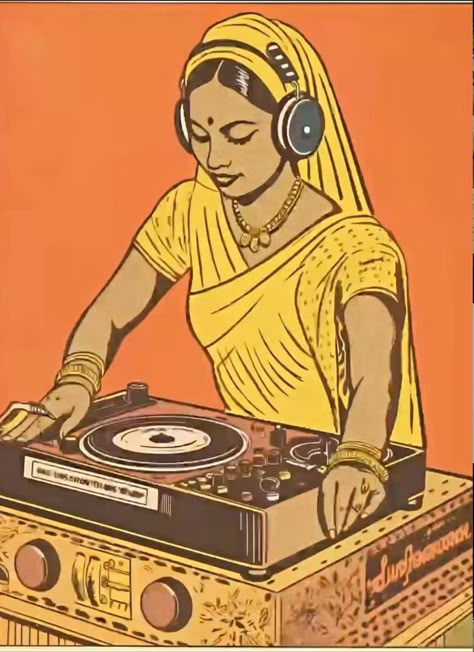 Indian Pop Culture Art, Indian Posters Aesthetic, Bollywood Posters Design, Desi Aesthetic Posters, Indian Poster Art, Indian Playlist Cover, Indian Pop Art Illustrations, Music Poster Ideas Creative, Bollywood Playlist Cover