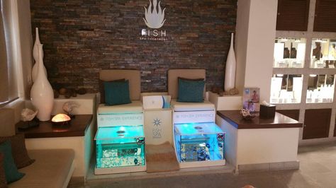 Spa day! Fish pedicure!  True Bliss Travel Info@trueblisstravel.com Fish Pedicure Spas, Fish Spa Design, Masagge Room, Wellness Spas, Fish Pedicure, Fish Spa, Spa Massage Room, Quick Morning Workout, Small Salon