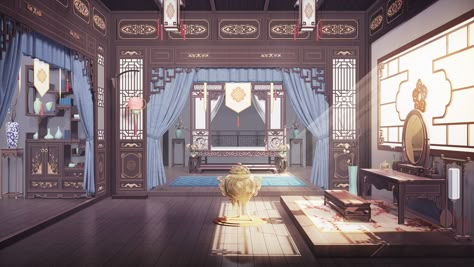 Chinese Bedroom Traditional, Ancient Chinese Room, Asian Palace, Traditional Chinese House, Chinese Bedroom, Chinese Room, Bedroom Illustration, Japanese Bed, Chinese Palace