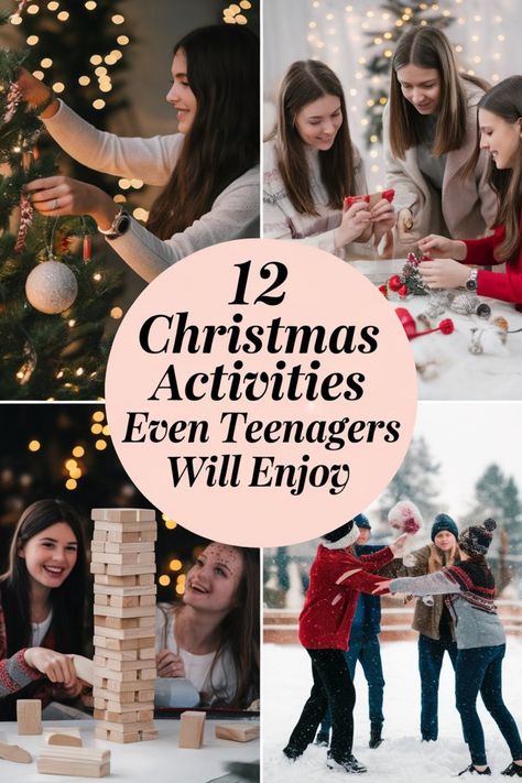 Check out these 12 Christmas activities perfect for teenagers! From DIY ornaments to holiday movie marathons, there's something for everyone to enjoy this festive season. Spice up your winter break with fun and creative ideas that will keep teens entertained and in the holiday spirit. Whether baking treats or volunteering in your community, these activities are sure to create lasting memories with family and friends. Get ready to make this holiday season the best one yet with these engaging Chri Winter Activities To Do With Friends, Christmas Break Ideas For Teens, Fun Christmas Things To Do With Kids, Christmas Outing Ideas, Lds Activity Days Christmas Ideas, Christmas Break Kids Activities, Snow Day Activities For Teens, Christmas Traditions With Teens, Christmas Activities For Teenagers