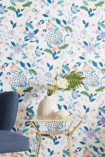 Anthropologie Wallpaper, Wallpaper Anthropologie, Os Wallpaper, 3 Wallpaper, Poppy Wallpaper, Blue Floral Wallpaper, Dining Room Decorating, Modern Home Decor Ideas, Ideas Hogar