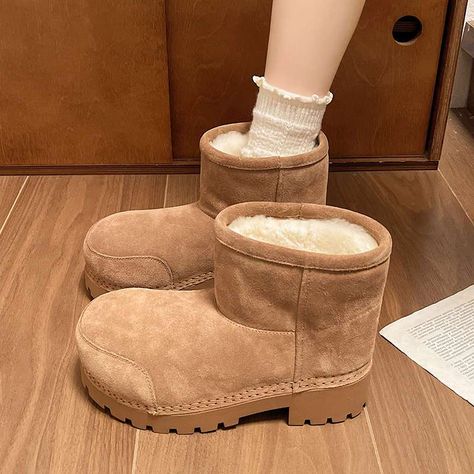 Stylish Thick Sole Mid-calf Boots Women Winter Fluffy Plush Ankle Boots Casual Big Round Toe Comfy Boots Casual, Winter Boots Women, Calf Boots, Boots Women, Mid Calf Boots, Casual Boots, Mid Calf, Womens Boots, Ankle Boots