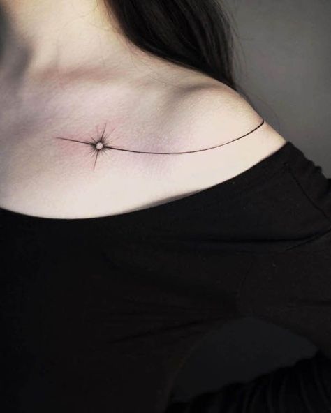 Collar Bone Tattoo Abstract, Pretty Collarbone Tattoos, Collarbone Star Tattoos For Women, Star Clavicle Tattoo, Collarbone And Neck Tattoo, Clavicle Tattoo Design, Feminine Collarbone Tattoos, Neck Collar Bone Tattoo, Six Pointed Star Tattoo