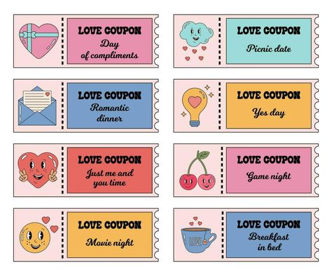 Romantic Coupons, Gift For Valentine, Picnic Date, Love Romantic, Love Coupons, Retro Groovy, Couples Gift, Anniversary Gifts For Wife, Love Movie