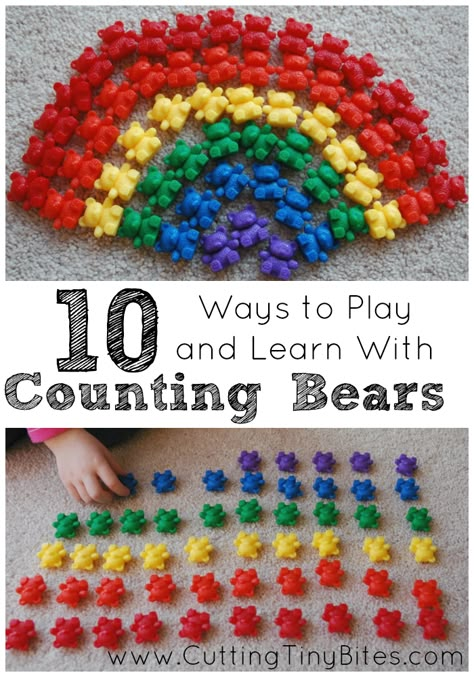 10 Ways To Play and Learn With Counting Bears. Ideas for toddlers, preschool, and kindergarten math. No prep or printing necessary! Preschool Numbers, Tiny Bites, Number Song, Home Preschool, Counting Bears, Prek Math, Play And Learn, Number Activities, Numbers Preschool