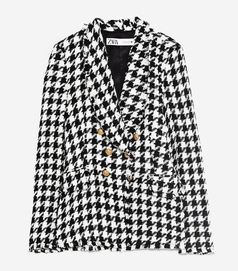 Classic tailored houndstooth jacket. Timeless. Puddle Pants, Zara 2022, Lambskin Coat, Zara Printed Dress, Chanel Style Jacket, Zara Looks, Fringe Coats, Alexander Mcqueen Bag, Blazer Zara