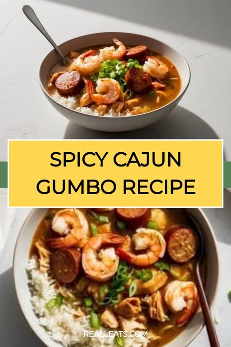 Spicy Cajun gumbo with shrimp, sausage, and rice garnished with green onions. Spicy Gumbo Recipe, Cajun Gumbo Recipe, Spicy Gumbo, Cajun Gumbo, Sausage Shrimp, Shrimp Sausage, Spicy Soup, Gumbo Recipe, Cooking White Rice