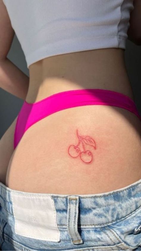 Tattoo For Legs Women, Minimal Tattoo For Woman, Mini Back Tattoo, Nice Tattoos For Women, Small Hip Tattoo Ideas, Cherry Tattoo Ideas, Small Tattoo For Women, Hips Tattoo, Small Thigh Tattoos